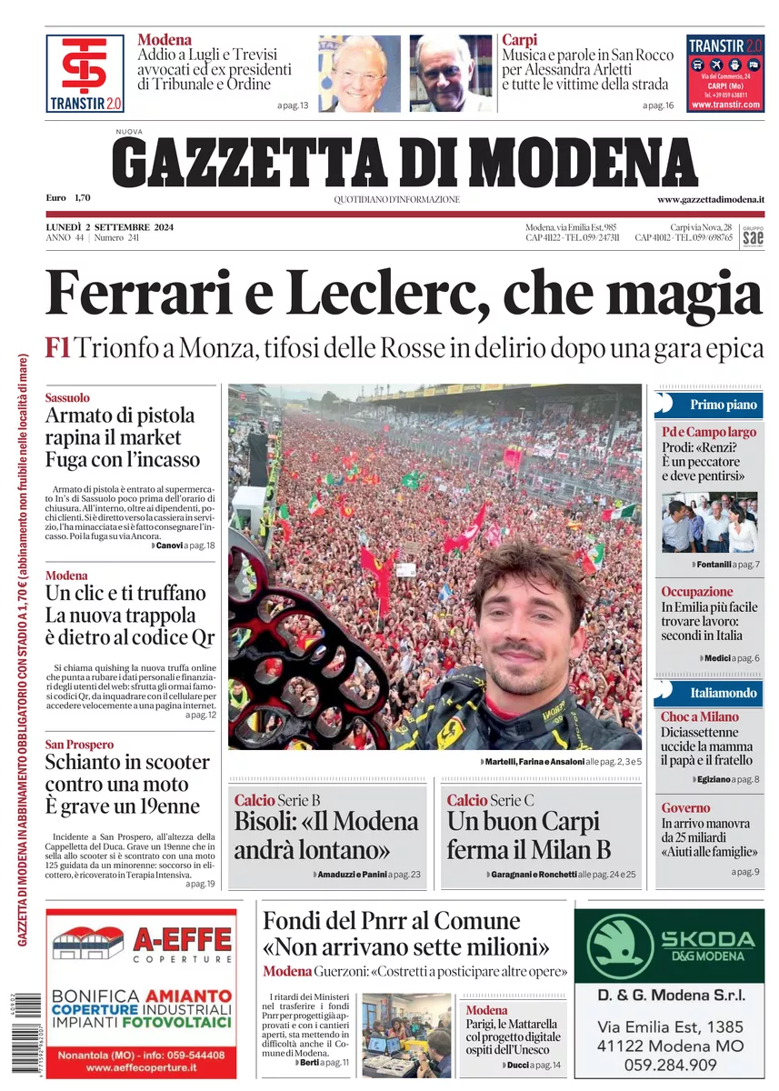 Prima-pagina-gazzetta di modena-oggi-edizione-del-2024-09-02